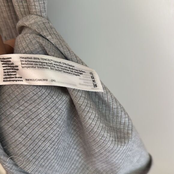 EILEEN FISHER Ribbed Crew Neck Midi Dress Gray Medium Tencel Curved Hem - Picture 3 of 5